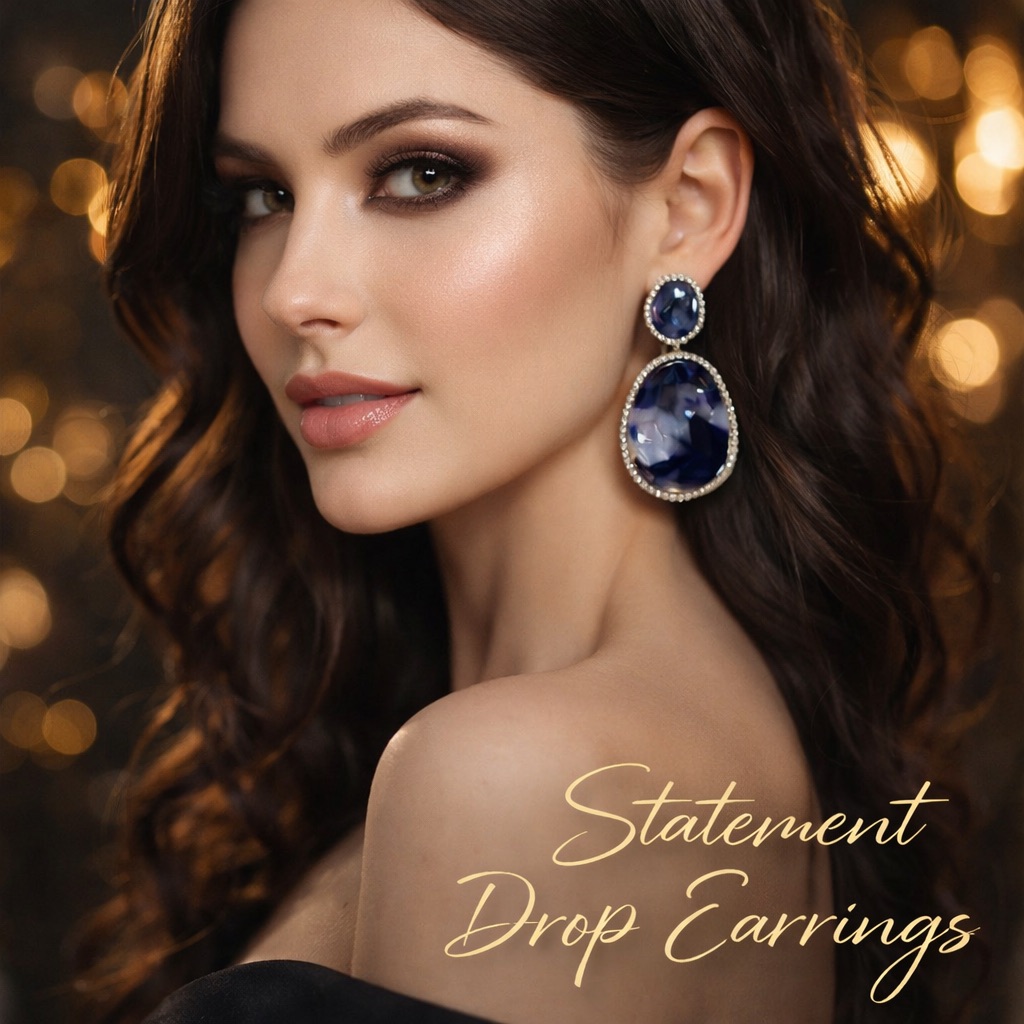 Blue Marble Teardrop Statement Earrings Rhinestone Drop 20$